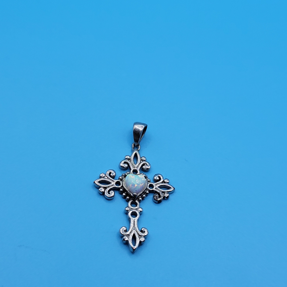 Vintage NF Silver Tone Lab Created Ethiopian Opal Necklace Pendant